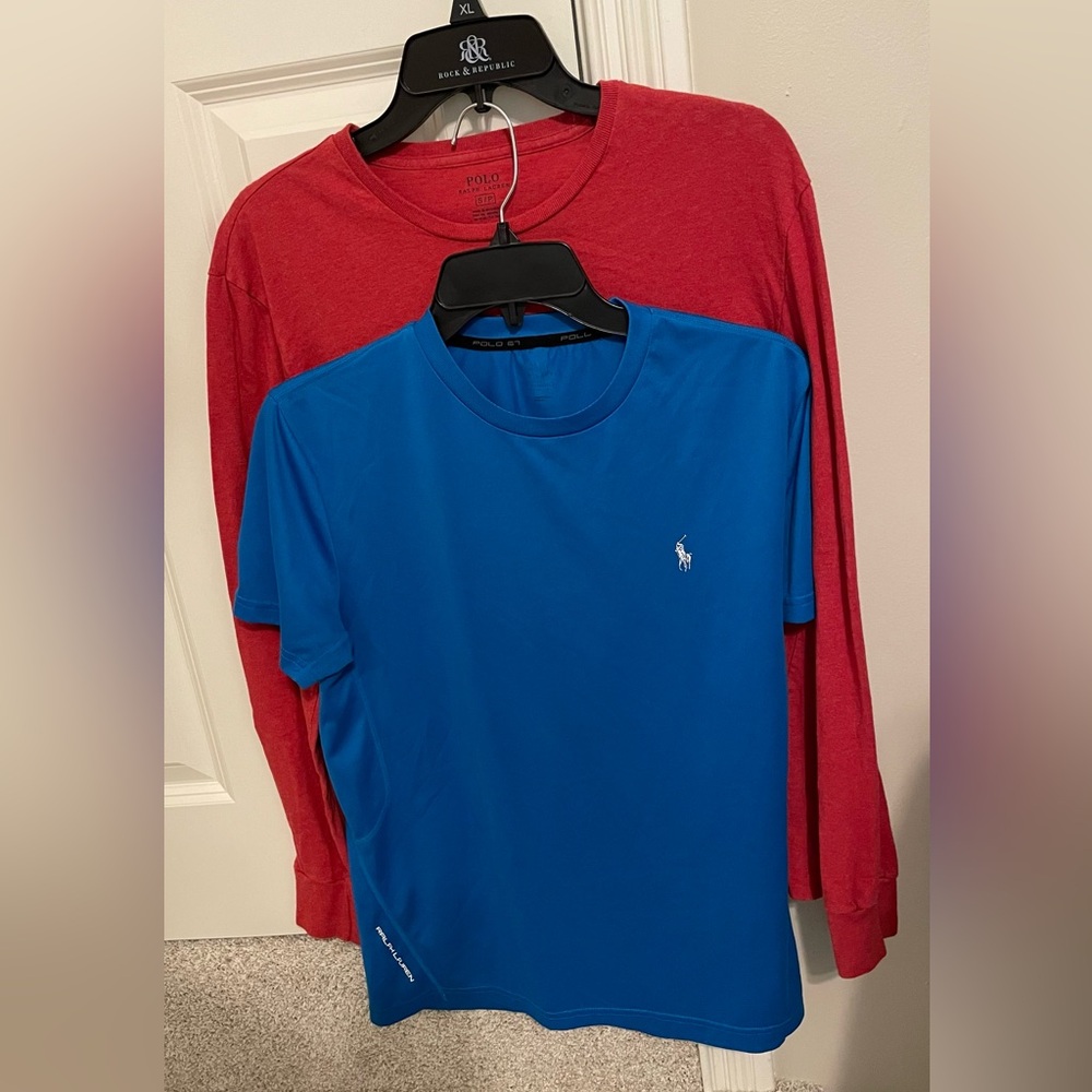 Polo Ralph Lauren Red Long Sleeve and Blue Short Sleeve T-Shirt Set/ Men’s